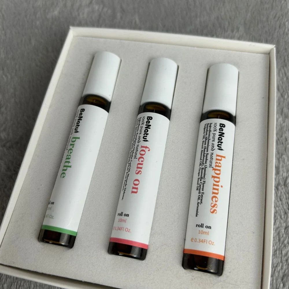 BeNatu Essential Oil Roll On Set 3pk Breathe Focus Happiness 10ml Aromatherapy